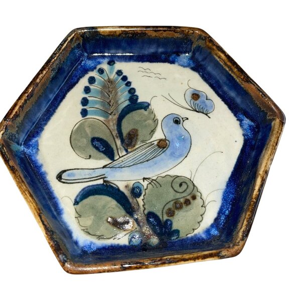 Ken Edwards Vintage Dish Plate Bowl Tonala Pottery Bird Butterfly Drip Glaze - Picture 6 of 7